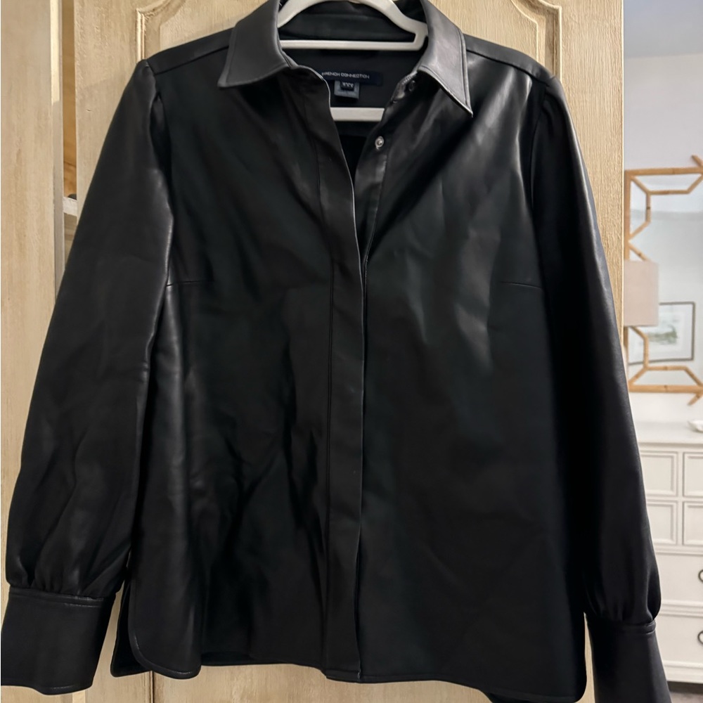 French connection black leather blouse. Size 8. Great condition
